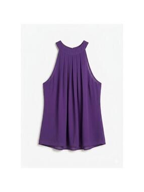 Self Purple Halter Chiffon High Neck Criss Cross Open Back